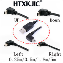 Кабель для передачи данных со штекером USB 2,0 и разъемом Mini USB B типа 5pin 90 градусов вверх и вниз, левый и правый угловой штекер 0,25 м/0,5 м/1,8 м/5 м 2024 - купить недорого