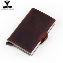 100% Genuine Leather Anti RFID Men Credit Card Holder Small Pocket Purse Business Aluminum Protection ID Card Case Wallet 2024 - buy cheap