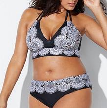 2019 Mulheres Plus Size Bandage Bikini Set Lace Flor Imprimir Acolchoado Empurrar Para Cima do Biquíni Dividir Grande Tamanho Do Corpo Maiô Beachwear biquínis 2024 - compre barato