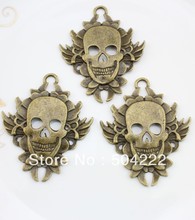5pcs big skull scary zinc alloy with fire on antique silver and bronze pendant charm drops for diy 51mm X41mm 2024 - buy cheap