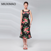 MIUXIMAO-vestido informal de media pantorrilla para mujer, con cuello cuadrado, sin mangas, de encaje, con estampado de flores, para primavera, 2021 2024 - compra barato