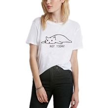 Camiseta con estampado de gato no TODAY para mujer, blusa informal divertida para mujer, para chica Camiseta de algodón, ropa Hipster para mujer 2024 - compra barato