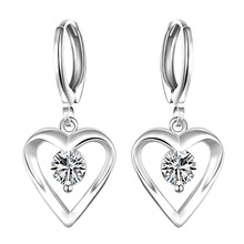 Almei 2018 Bijoux Silver Color Dangle Drop Earrings Girl Jewerly Beautiful White Rhinestone Heart Crystal Earring for Women E626 2024 - buy cheap