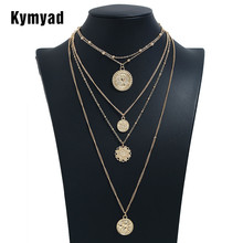 Kymyad colar longo feminino redondo e pingente, para mulheres bijuterias bijuterias cor dourada multicamadas colares de corrente 2024 - compre barato
