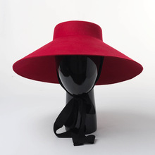 Women Fall Winter New Style Shallow top Big Wide Brim Wool Felt Fedoras Hat Large Black Red Wool Hat With Bandage Warm Hat 2024 - buy cheap