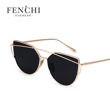 FENCHI-gafas de sol clásicas de ojo de gato para mujer, anteojos de sol femeninos de diseñador de marca, con doble haz, con recubrimiento de gran tamaño, con espejo y parte superior plana, UV400 2024 - compra barato