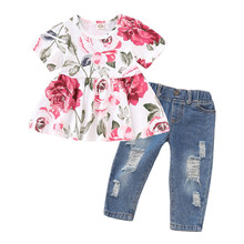 ARLONEET Baby Girls spring&autumn suit kids Floral Crop Tops+Hole Denim Pants Jean Toddler Kids Clothes Sets g0509 2024 - buy cheap