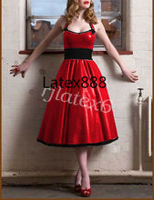 Pure Latex Rubber Sexy Fashion Red and Black Elegant Evening Dress Size XXS~XXL 2024 - buy cheap