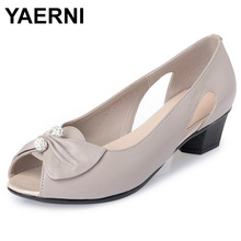 YAERNI  New genuine leather women summer sandals, comfortable fish casual mouth plus size 42#43#mother sandals,shoes female E575 2024 - buy cheap