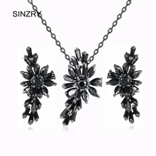 SINZRY black gun plated Cubic Zirconia popular flower Jewelry Sets elegant trendy choker pendant necklace earrings sets 2024 - buy cheap