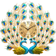 Двойные настенные часы Павлин домашний декор металлические настенные часы гостиная бесшумные настенные часы современный дизайн европейские цифровые настенные часы 2024 - купить недорого