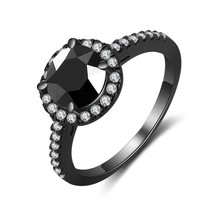 Hainon Fashion Cubic Zirconia Rings for Women Black Crystal Ring with White Stones Women's Engagement Jewelry Girl Gifts 2024 - buy cheap