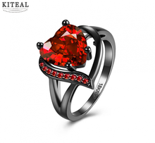 Mother day gift High Quality black gold rings  heart red &purple stone wedding ring 2024 - buy cheap