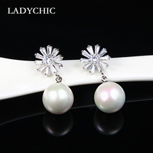 LADYCHIC Trendy Simple Pearl Stud Earrings Sunflower Design Crystal Silver Color Earring for Women Girls Jewelry Gift LE1371 2024 - buy cheap