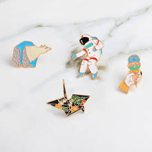 Cartoon pins Polar bear Astronaut Flower crane Hand with ice cream Pins Badges Hard enamel lapel pins Brooches 2024 - buy cheap