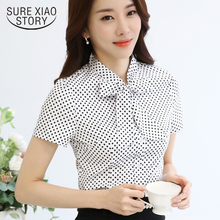 Blusa feminina de verão com laço e pescoço, camisa da moda para mulheres, de escritório, com manga curta, de 30 2024 - compre barato