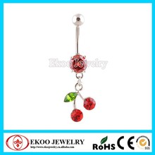 (Min. order $10) Red Cherry Dangling Navel Ring 316L Surgical Steel Fashion Dangle Belly Bar Body Piercing Jewelry 2024 - buy cheap