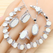 Fashion Silver Color Jewelry Sets For Women White Australia White Fire Opal Bracelet Necklace Pendant Earrings Rings Gift Box 2024 - buy cheap