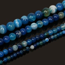 Wholesale 15'' Blue Natural Stone Carnelian Beads Round Stripe Dyed Carnelian Bead 4/6/8/10mm Pick Size For Bracelet Jewelry 2024 - buy cheap