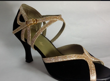 Женские туфли для бальных танцев, черные замшевые туфли золотого цвета с блестками для латиноамериканских танцев, обувь для сальсы, все размеры, оптовая продажа 2024 - купить недорого