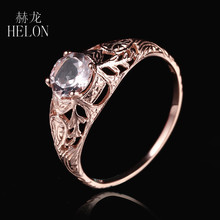 Helon solid 14 k rosa ouro impecável redondo 6mm natural morganite noivado anel de casamento feminino vintage arte nouveau jóias anel 2024 - compre barato