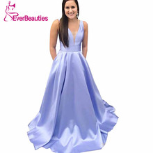 Robe De Soiree V-Neck Evening Dress Long 2020 Satin Formal Party Gowns Vestido De Festa Longo Abiye Gece Elbisesi 2024 - buy cheap