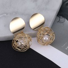 New Fashion Dangle Earrings For Women Golden Color Round Ball Geometric Earrings For Party Wedding Gift Wholesale Ear Jewelry 2024 - buy cheap