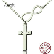 Amxiu Personalized Engraved Name Necklace 925 Sterling Silver Cross Necklace Customize Necklace For Women Men Christian Jewelry 2024 - buy cheap