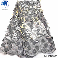 BEAUTIFICAL african fabric laces grey high quality lace fabric sequin lace fabric free shipping for clothes with flowers ML35N68 2024 - buy cheap