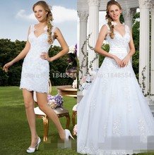 Short Beaded Lace Appliques 2 in 1  two Pieces Wedding Dresses Detachable Skirt vestido de noiva robe de mariage Bridal Gowns 2024 - buy cheap