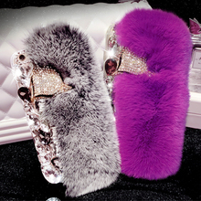 Rabbit Fur Case For iPhone 11 12 13 Pro Max Case Luxury Bling Diamond Fox Head Cover For iPhone 6S 7 8 Plus X XR XS Max 12 Case 2024 - buy cheap
