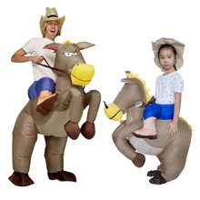 Коричневый надувной ковбойский всадник на лошади, костюм на Хэллоуин, Рождество, карнавальный костюм, нарядное платье для взрослых детей 2024 - купить недорого