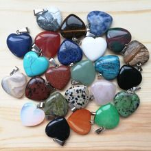 Wholesale fashion natural Assorted stone charms 20mm love heart pendants for jewelry making Good Quality free shipping 50pcs/lot 2024 - buy cheap