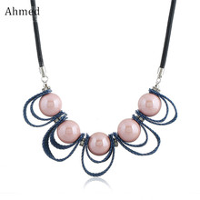 Ahmed New 2018 Statement Necklace Beads for Women Fashion Imitation Pearls Pendant Leather Collar Necklace Jewelry Accessory 2024 - buy cheap