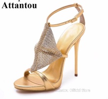 Moda cruz amarrada t-bar tiras stiletto salto alto dedo do pé aberto ouro prata strass gladiador sandálias de salto alto sapatos femininos 2024 - compre barato