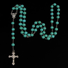 Rosário católico de seis cores com pingente, colar de liga, cruz da virgem maria, centro, religioso católico, cristão 2024 - compre barato
