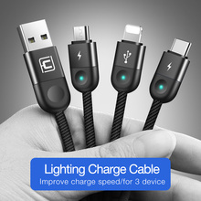 Cafele LED Light 3 in 1 USB Charging Cable Micro USB  C Cable for Huawei iPhone XR Xiaomi Samsung 130 CM Data Sync USB Wire 2024 - buy cheap