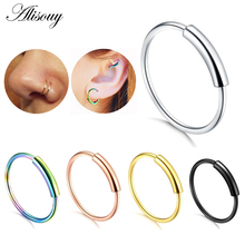 Alisouy 1pc 22G Steel Hinged Clicker Seamless Piercing Nose Ring Hoop Lip Ear Ring 6/8/10/12mm Body Jewelry Piercing Clip Gift 2024 - buy cheap