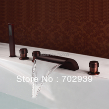 FREE SHIPPING Oil-rubbed Bronze Waterfall Widespread Bathtub Faucet with Hand Shower 2024 - buy cheap