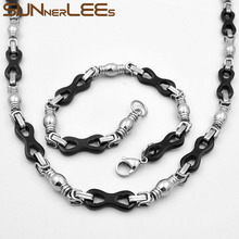 SUNNERLEES-collar de acero inoxidable para hombre y mujer, conjunto de pulsera de 8mm, cadena de eslabones geométricos de Color negro y plateado, SC88 S 2024 - compra barato