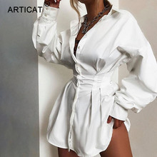 Женское платье-рубашка Articat, белое однобортное платье-рубашка с рукавом-фонариком и отложным воротником 2024 - купить недорого
