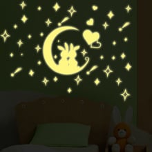 Calcomanías de dibujos animados para niños, adhesivo para pared luminoso de dibujos animados, conejo lindo que brilla en la oscuridad, estrellas, decoración del hogar, calcomanías de pared de habitaciones 2024 - compra barato