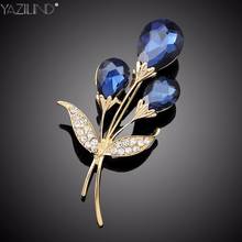 Romantic Women Gold-color Blue Crystal Double Flower Brooch broches for women and men wedding jewelry christmas gift brooches 2024 - buy cheap