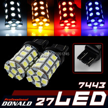 2x WY21W W21 / 5 Вт 7443 7440 T20 27SMD 5050 из светодиодов 360 освещение поворота автомобиля Singal тормоз резервного парковка стоп белый / желтый / красный / синий 2024 - купить недорого