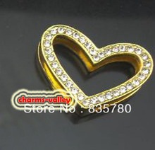 20PCS 18MM Width Slide Charms Full Rhinestone Hollow Heart With Golden Metal Can Fit 18MM Bracelets 2024 - buy cheap