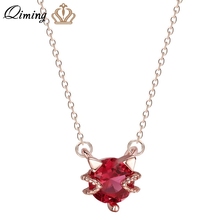 QIMING Tiny Red Crystal Stone Cat Necklace Rose Gold Chain Boho Kitty Cat Animal Jewelry Fashion Baby Women Necklace Cute Gift 2024 - buy cheap