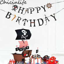 Galinlife pirata feliz aniversário bandeira de aniversário, chuveiro do bebê, brindes de festa de aniversário, festa de pirata, bandeira de fotos, adereços, suprimentos 2024 - compre barato