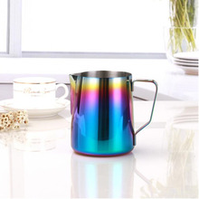 Rainbow Frothing Stainless Steel Handle Ear Cup Milk Jug 350ml / 600ml Pitcher Pull Flower Colorful Surface Coffee Jug Milk 2024 - buy cheap