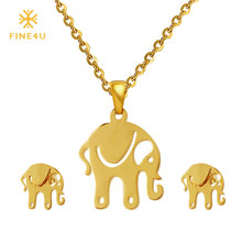 FINE4U-Conjunto de collar y pendientes de elefante, caballo y gato, 316L, juegos de joyas para mujer de acero inoxidable, N097 2024 - compra barato