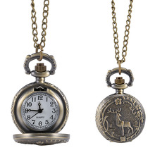 Fashion Vintage Retro Quartz Pocket Watch Alloy Deer Carving Sweater Chain Necklace Pendant Clock Gifts LL@17 2024 - buy cheap